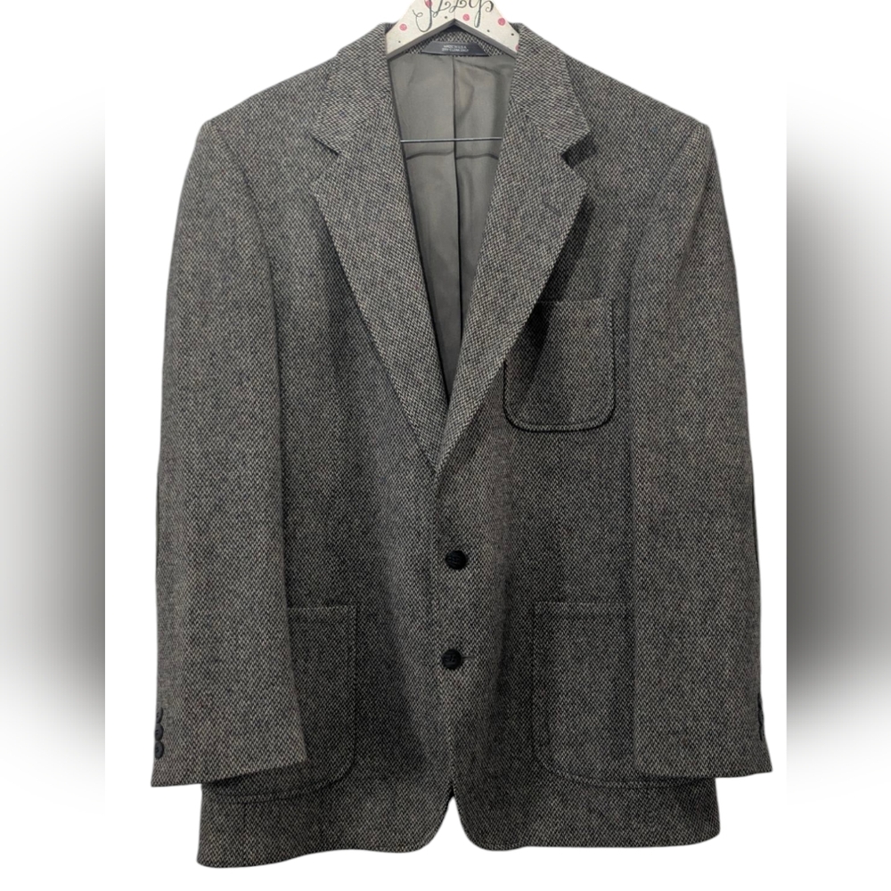 VTG Haggar Gallery Men's 44L Sport Coat 100% Wool,Elbow Patches Multicolor Tweed